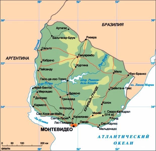 карта уругвай